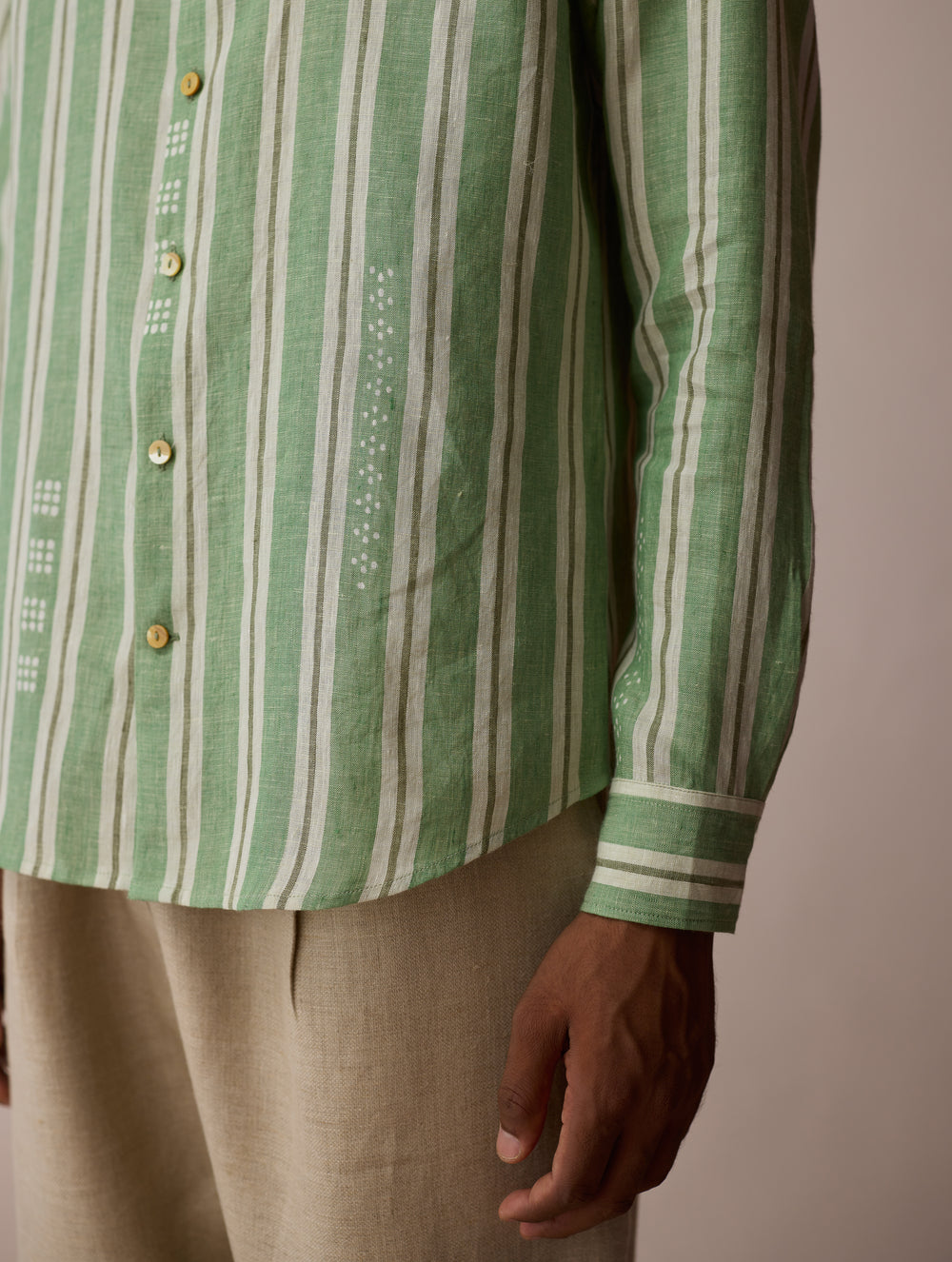 Darra Classic Collar Stripe Linen Shirt - Fern