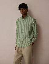 Darra Classic Collar Stripe Linen Shirt - Fern