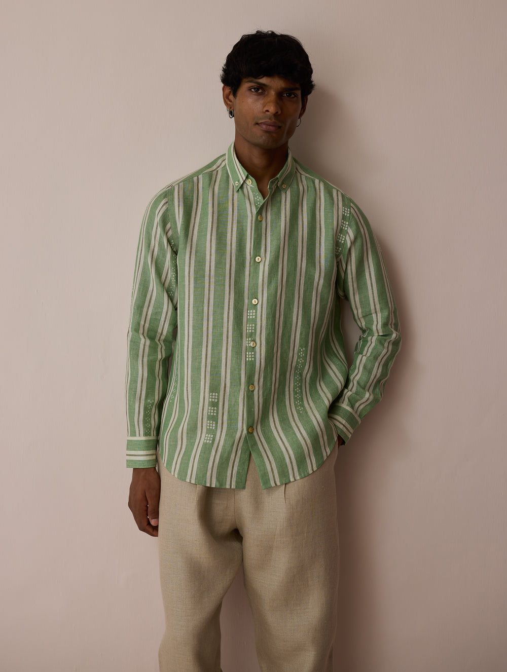 Darra Classic Collar Stripe Linen Shirt - Fern