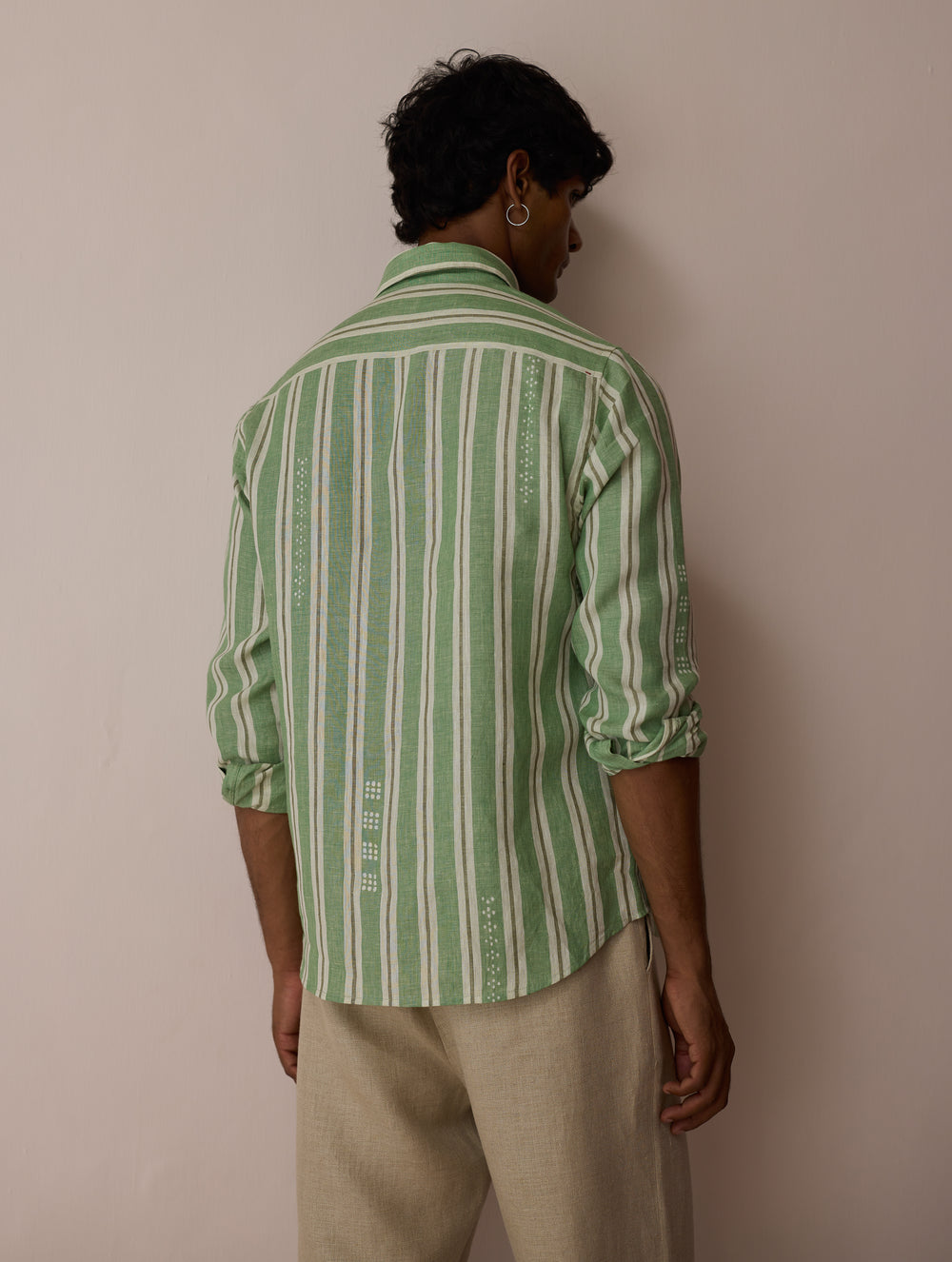 Darra Classic Collar Stripe Linen Shirt - Fern
