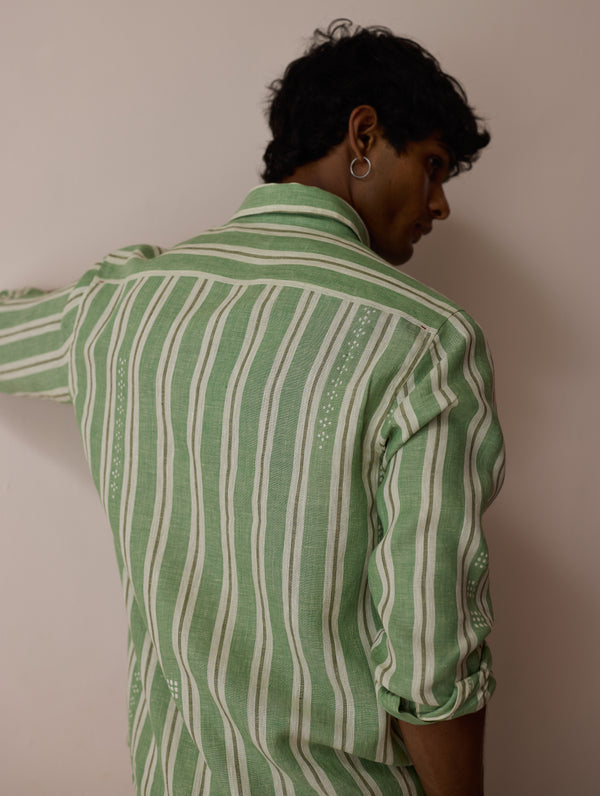 Darra Classic Collar Stripe Linen Shirt - Fern