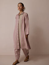 Joana Patchwork Stripe Linen Shirt Kurta - Natural