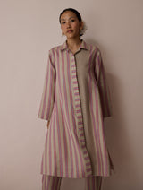 Joana Patchwork Stripe Linen Shirt Kurta - Natural