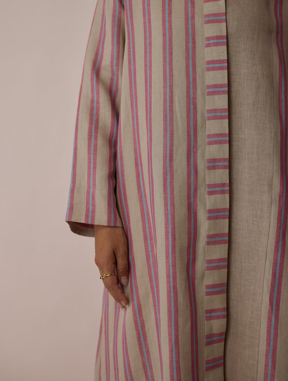Joana Patchwork Stripe Linen Kurta Set - Natural