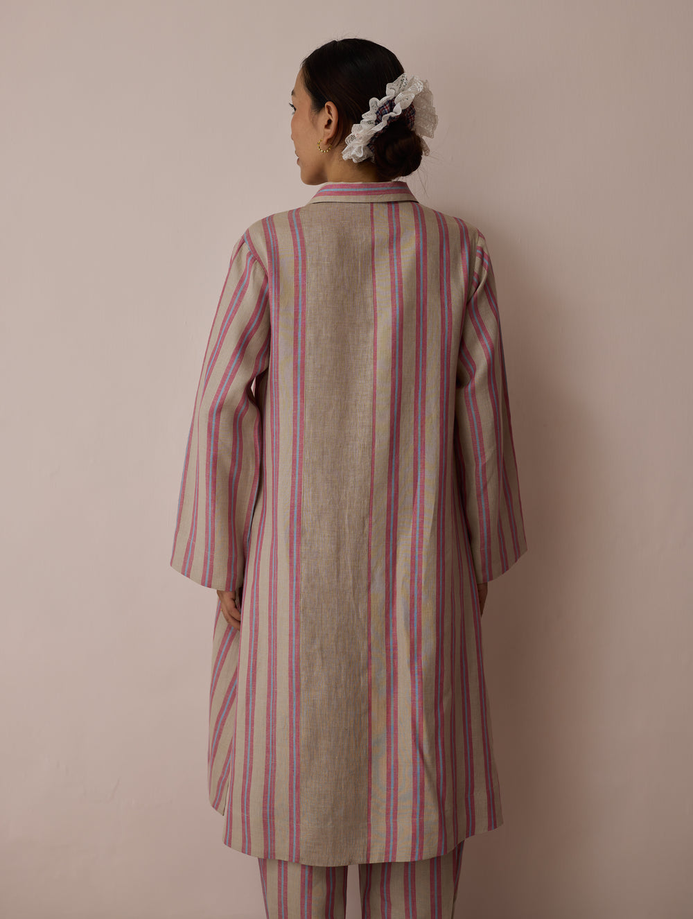 Joana Patchwork Stripe Linen Kurta Set - Natural
