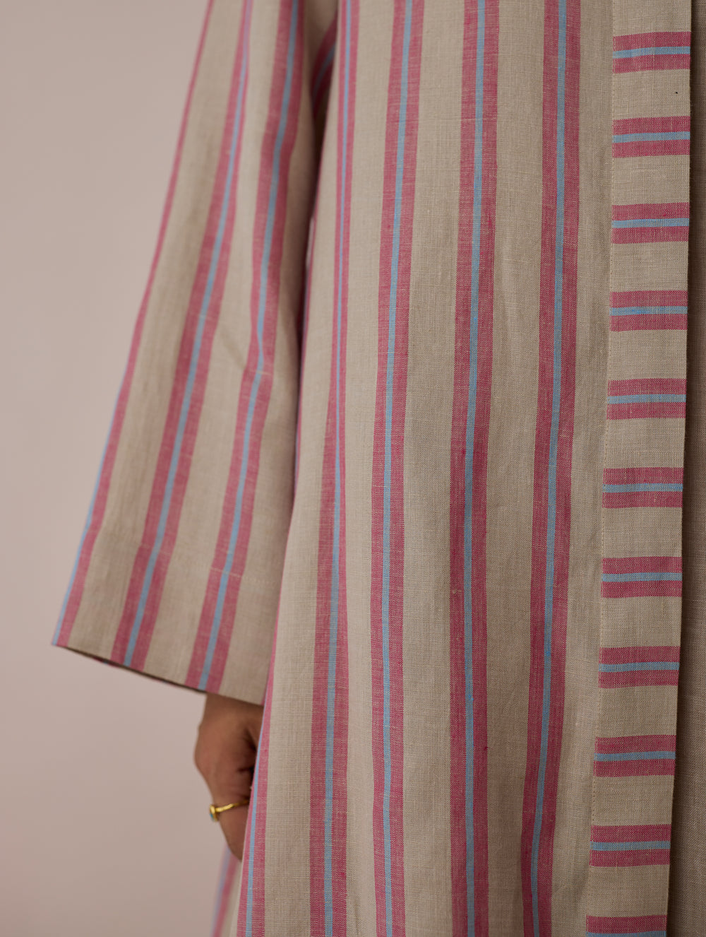 Joana Patchwork Stripe Linen Kurta Set - Natural
