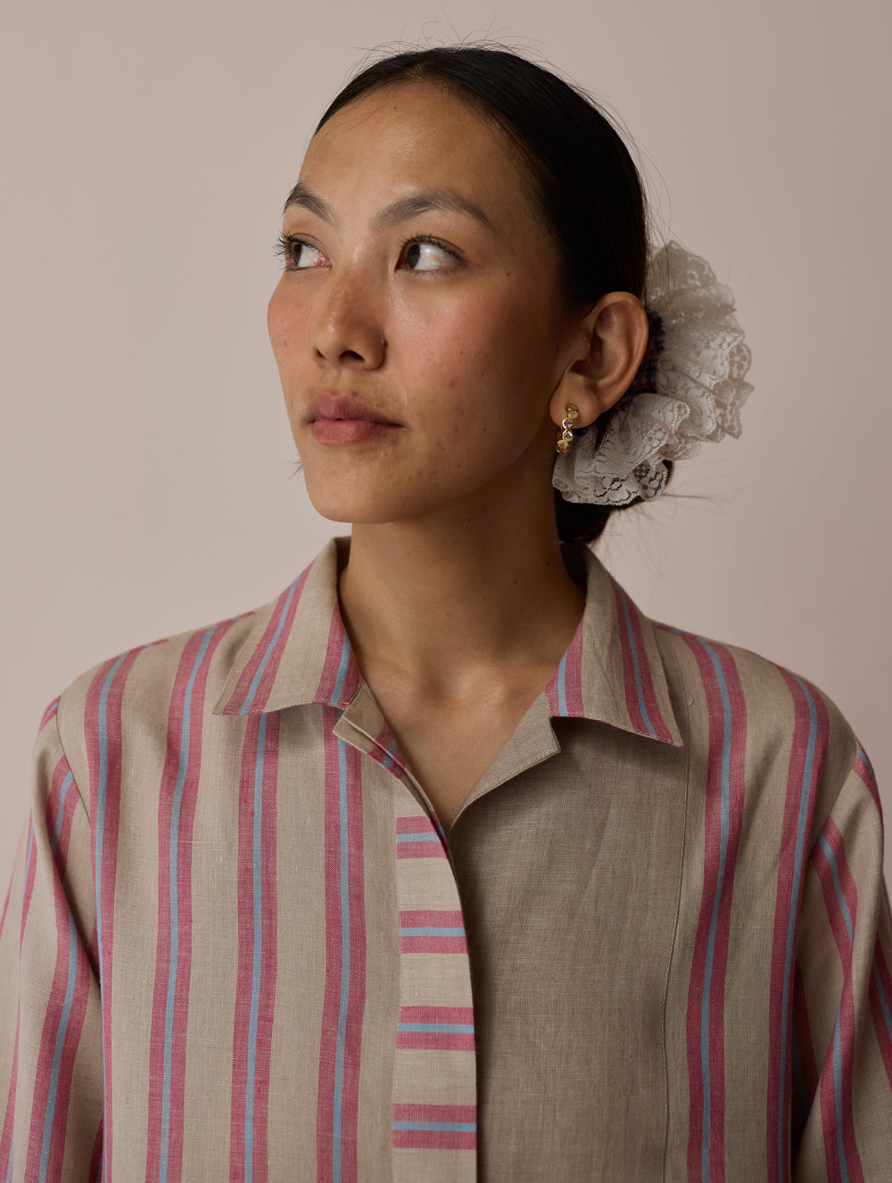 Joana Patchwork Stripe Linen Kurta Set - Natural
