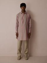 Taro Block-Printed Stripe Linen Kurta - Natural