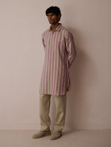 Taro Block-Printed Stripe Linen Kurta - Natural
