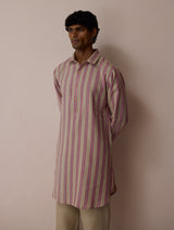 Taro Block-Printed Stripe Linen Kurta - Natural