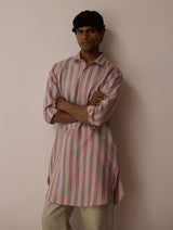 Taro Block-Printed Stripe Linen Kurta - Natural