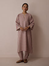 Parvee Block-Printed Linen Angrakha Kurta - Natural