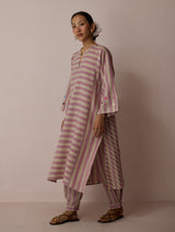 Parvee Block-Printed Linen Angrakha Kurta - Natural