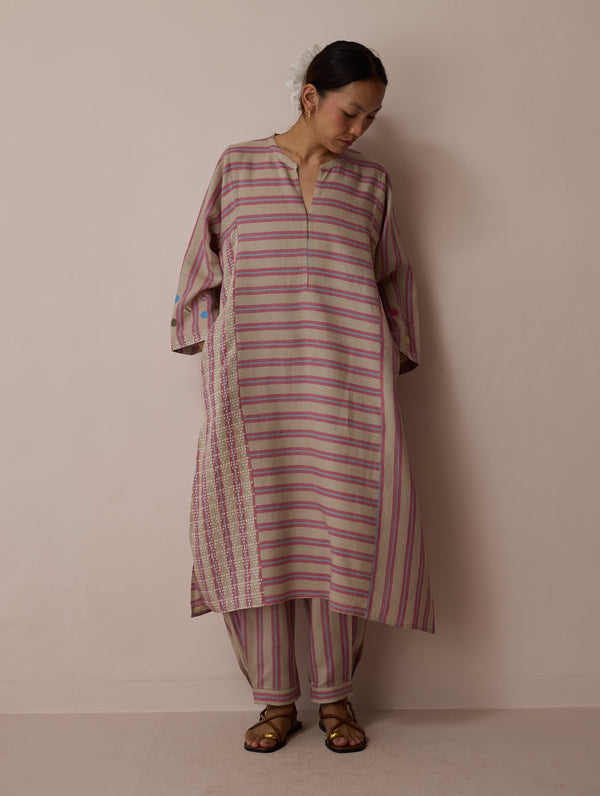 Parvee Block-Printed Linen Kurta Set - Natural