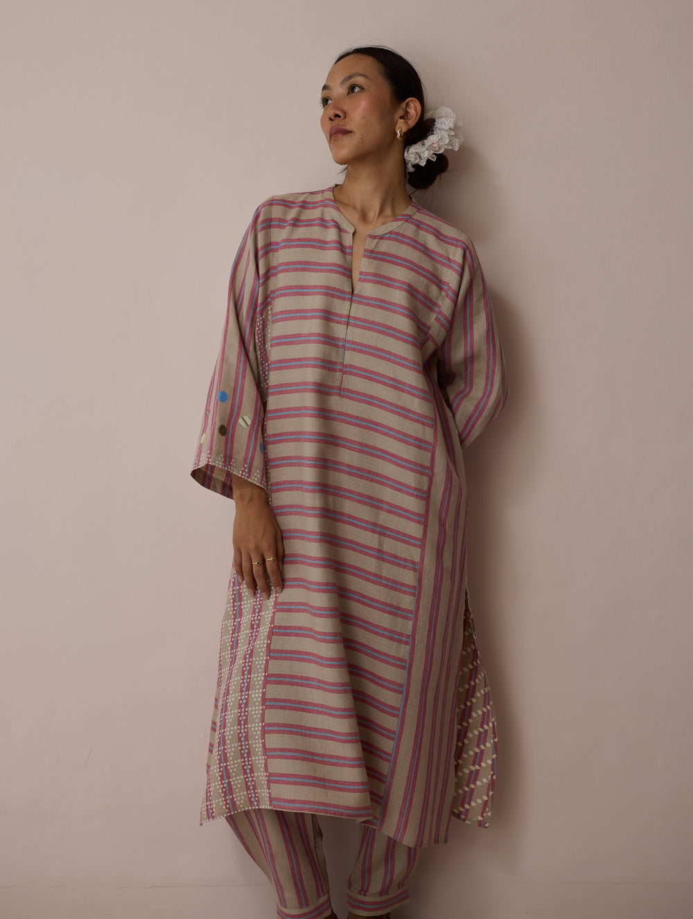 Parvee Block-Printed Linen Kurta Set - Natural