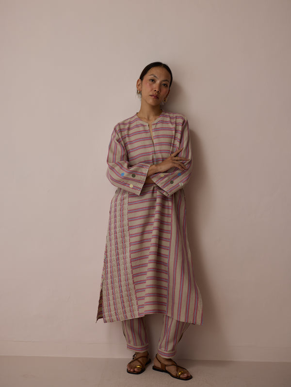 Parvee Block-Printed Linen Kurta Set - Natural