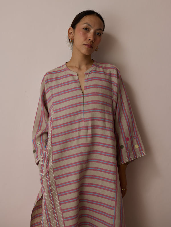 Parvee Block-Printed Linen Kurta Set - Natural