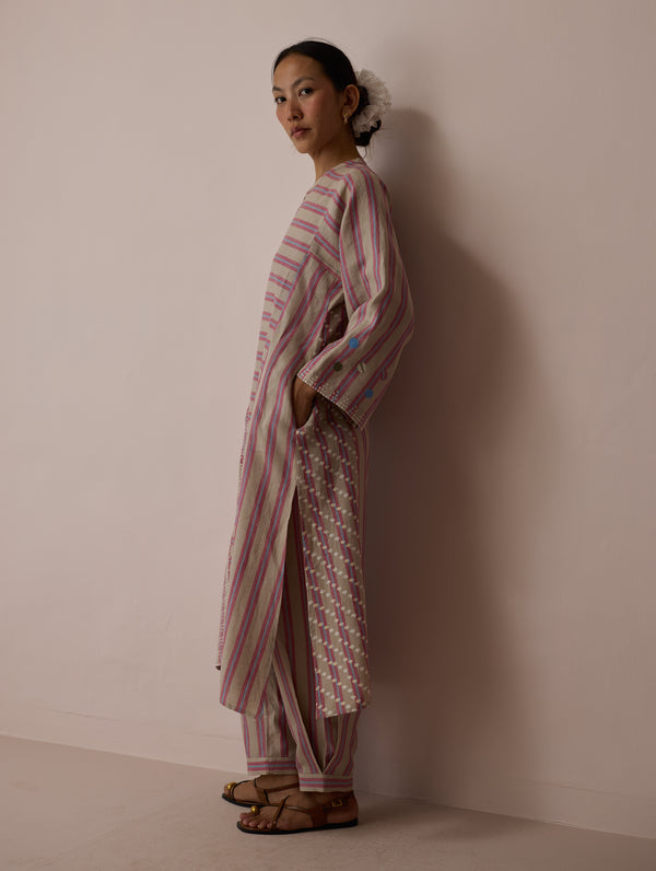 Parvee Block-Printed Linen Kurta Set - Natural