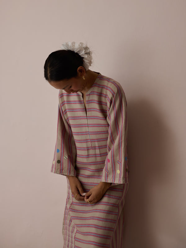 Parvee Block-Printed Linen Kurta Set - Natural