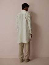 Taro Block-Printed Stripe Linen Kurta - Ivory