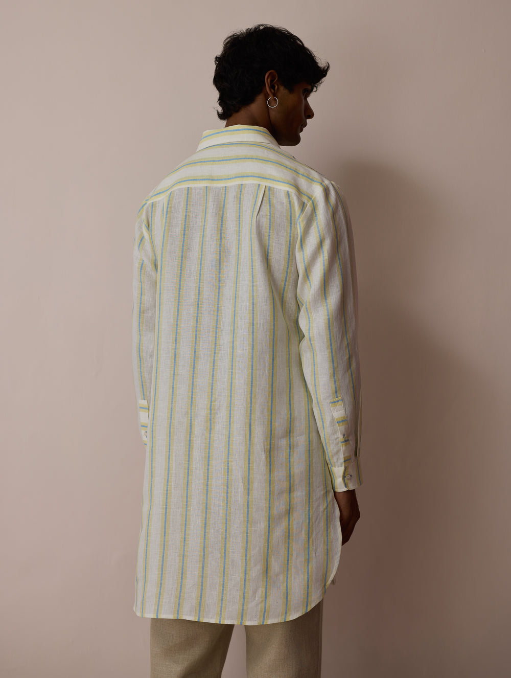 Taro Block-Printed Stripe Linen Kurta - Ivory
