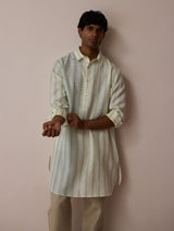 Taro Block-Printed Stripe Linen Kurta - Ivory