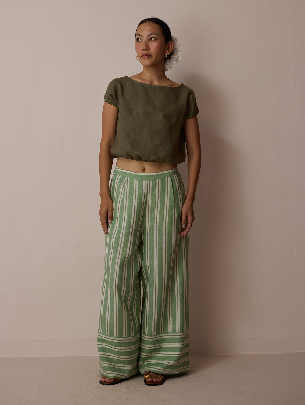 Rimi Linen Crop Top - Olive