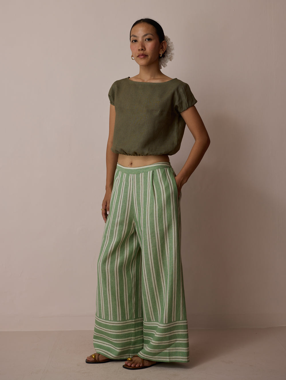 Rimi Linen Crop Top - Olive