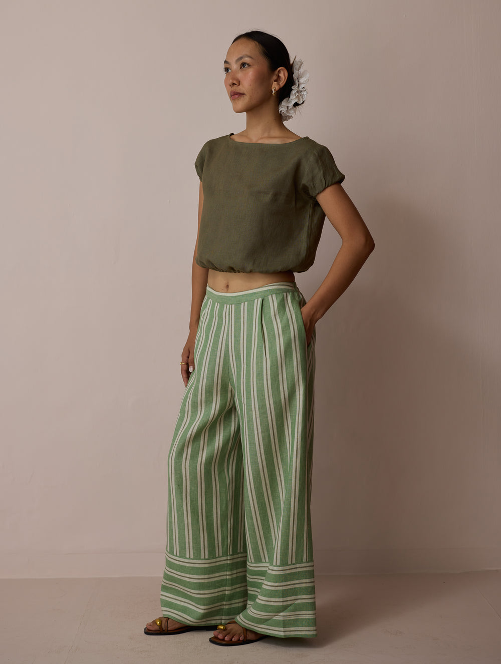 Rimi Linen Crop Top - Olive