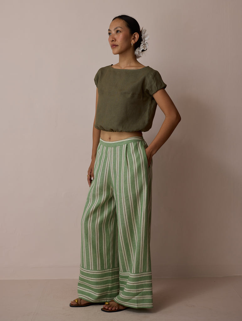 Rimi Linen Crop Top - Olive