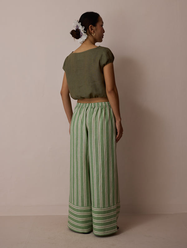 Rimi Linen Crop Top - Olive