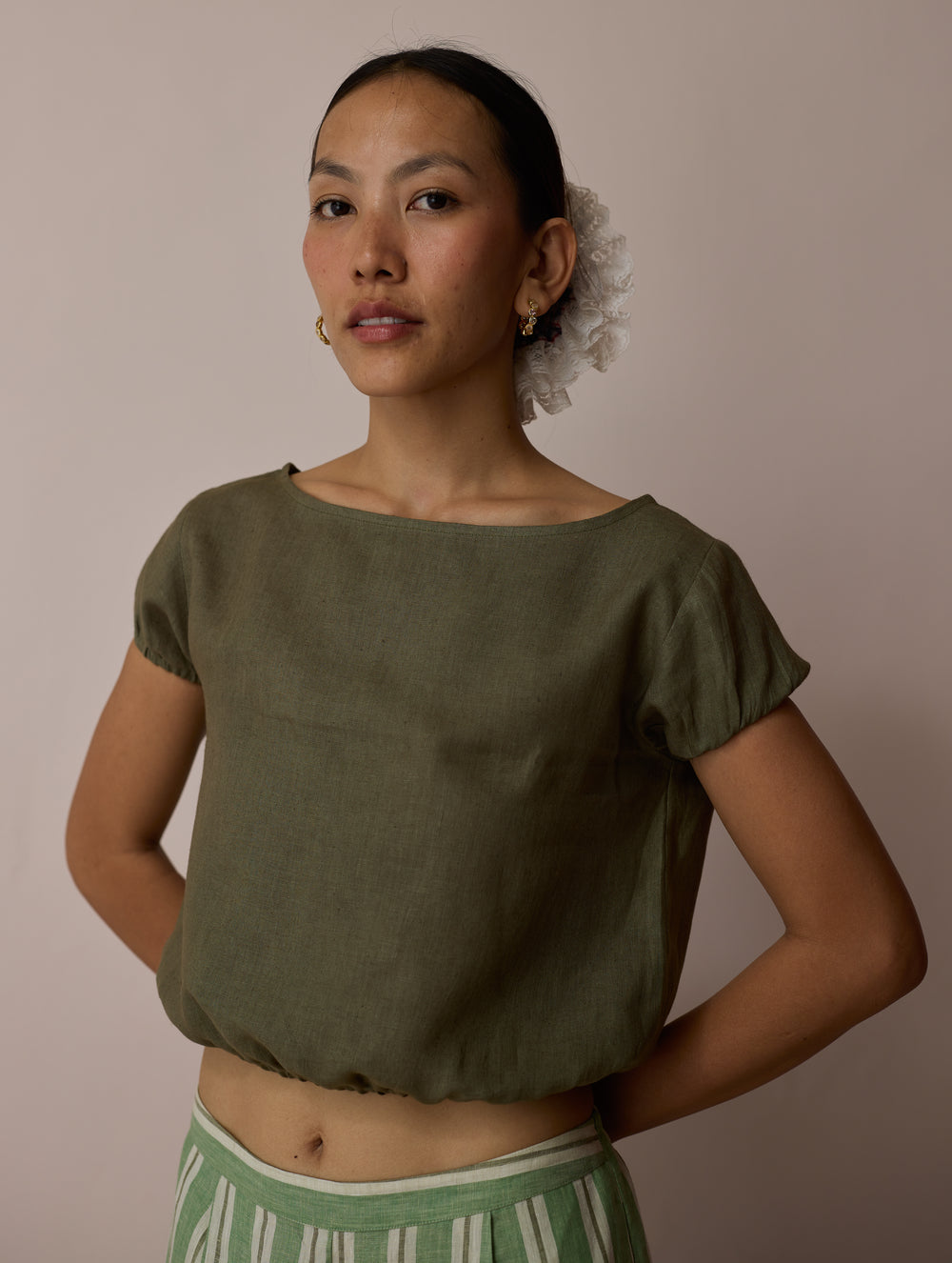 Rimi Linen Crop Top - Olive