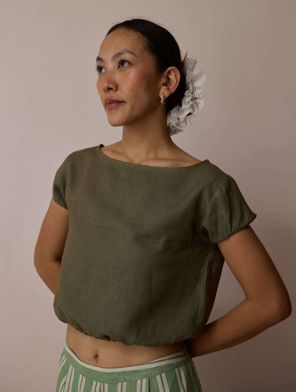 Rimi Linen Crop Top - Olive