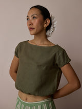 Rimi Linen Crop Top - Olive