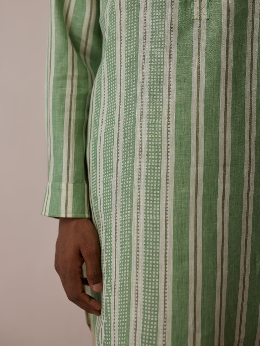 Taro Block-Printed Stripe Linen Kurta - Fern