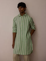 Taro Block-Printed Stripe Linen Kurta - Fern