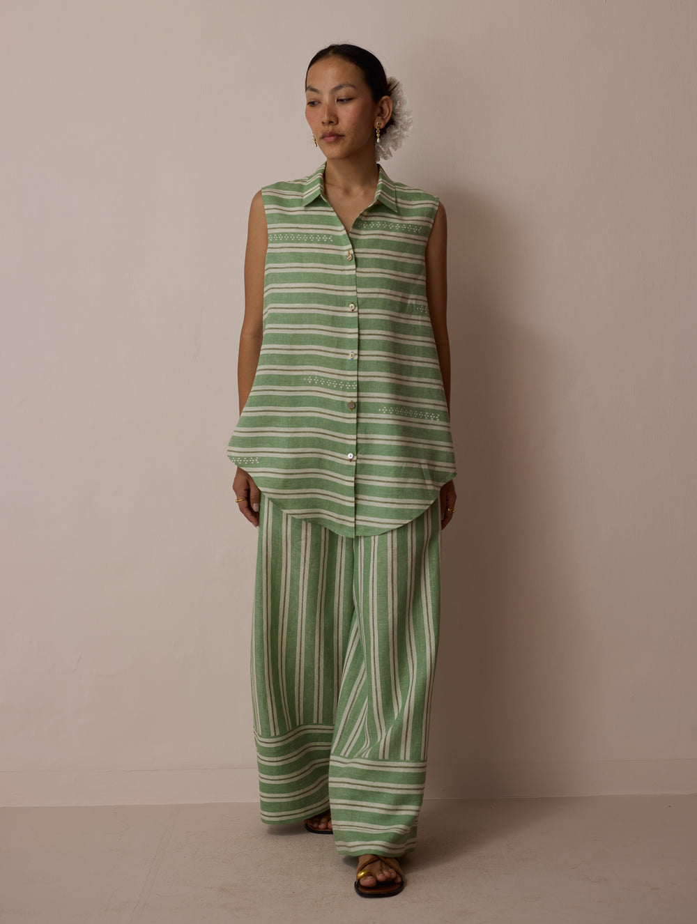 Ello Block-Printed Linen Co-ord Set - Fern