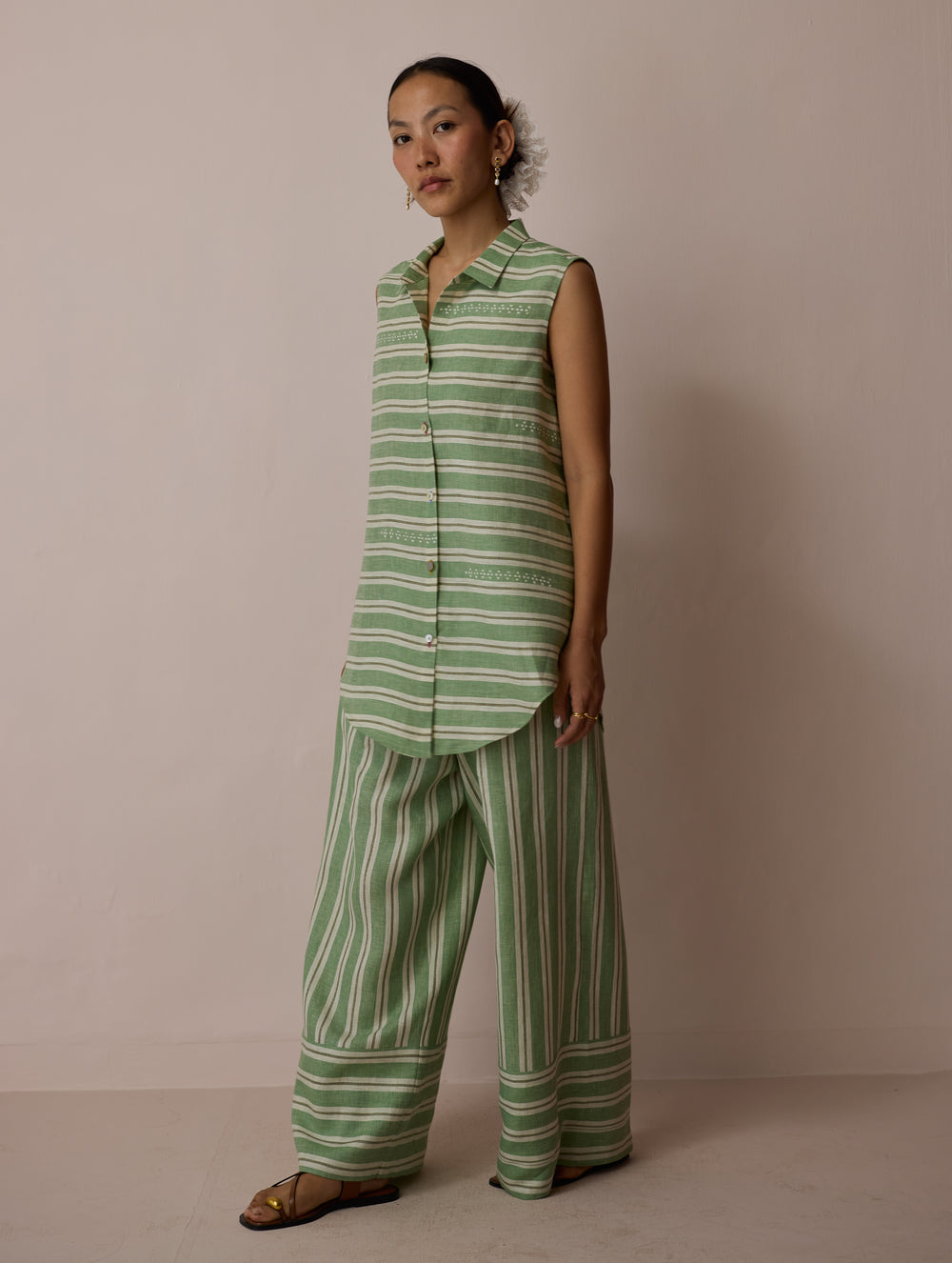 Ello Block-Printed Linen Co-ord Set - Fern
