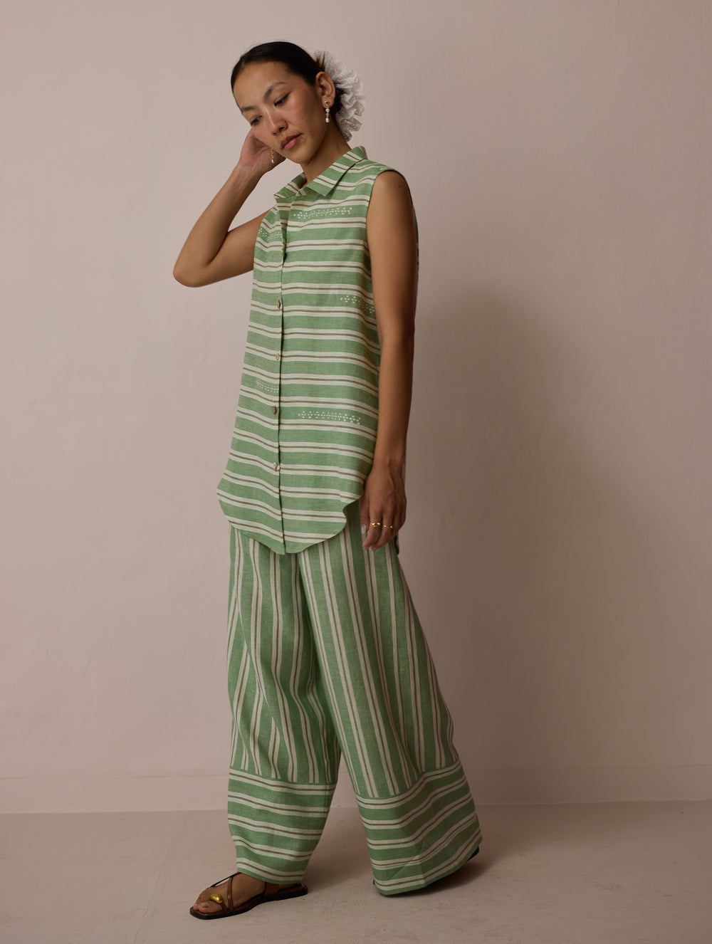 Ello Block-Printed Linen Co-ord Set - Fern