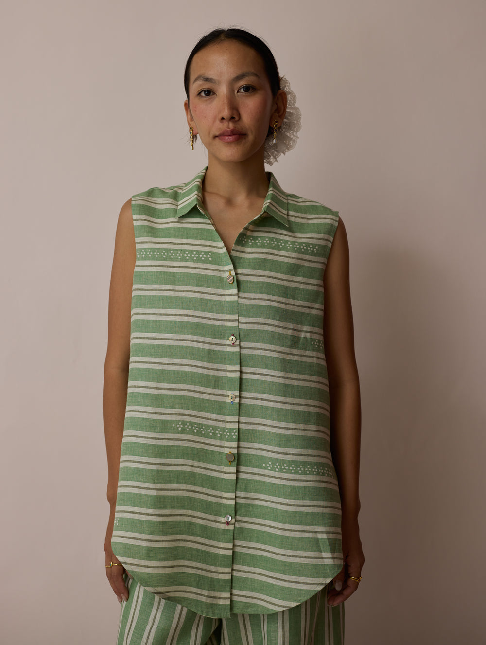 Ello Block-Printed Linen Co-ord Set - Fern