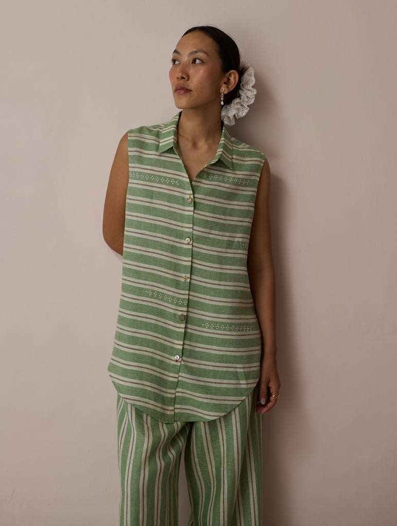 Ello Block-Printed Linen Co-ord Set - Fern