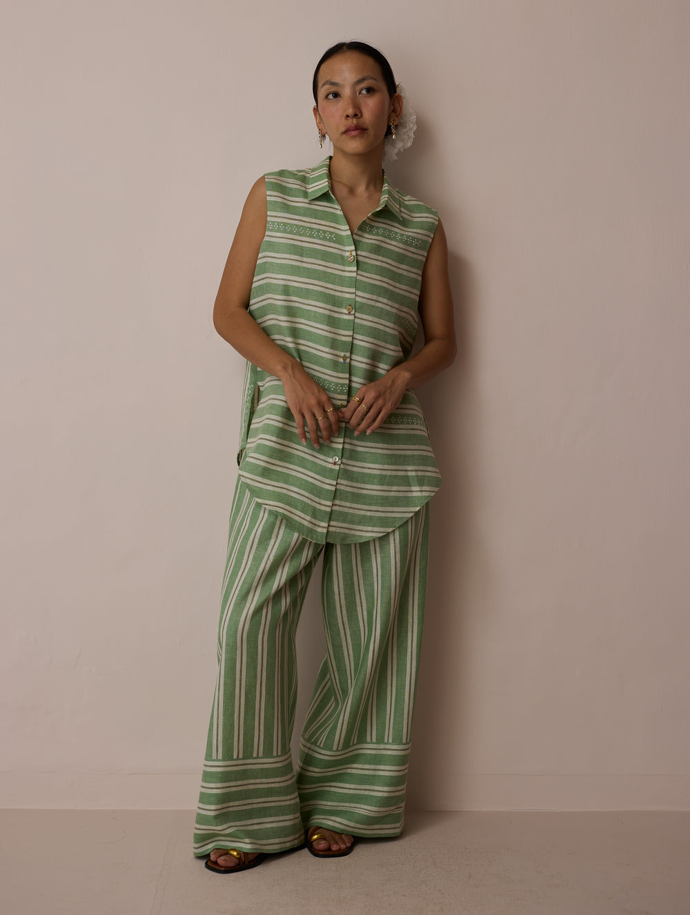 Ello Block-Printed Linen Co-ord Set - Fern