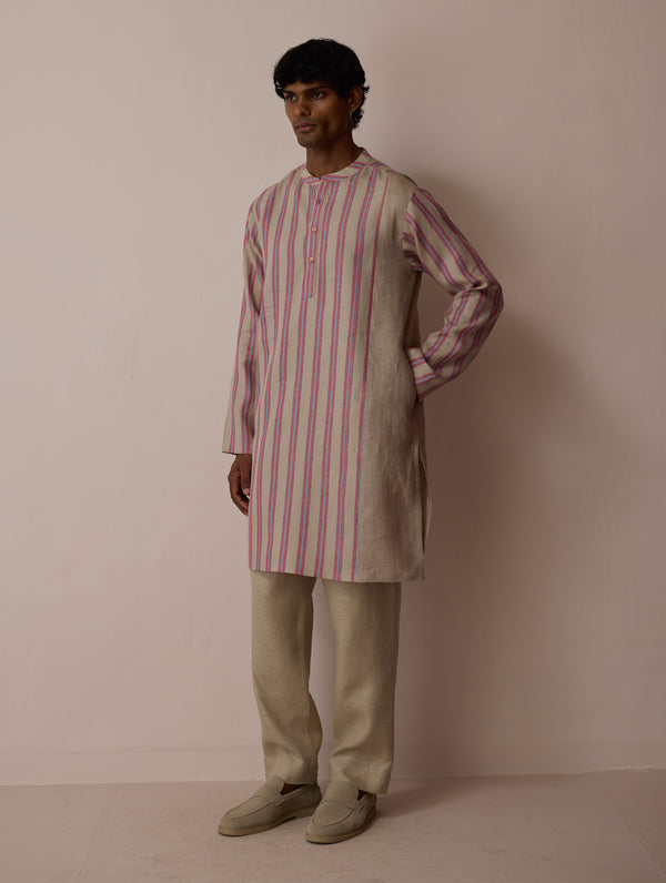 Haka Patchwork Linen Kurta - Natural
