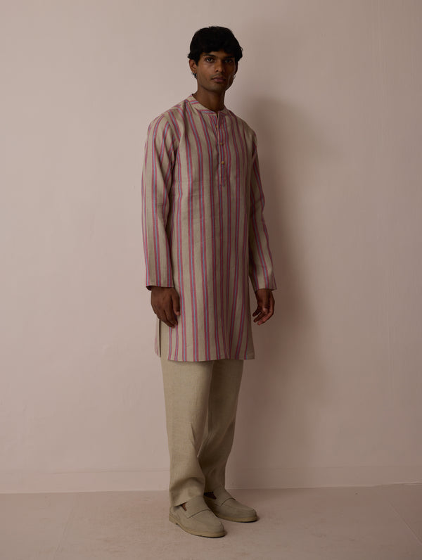 Haka Patchwork Linen Kurta - Natural