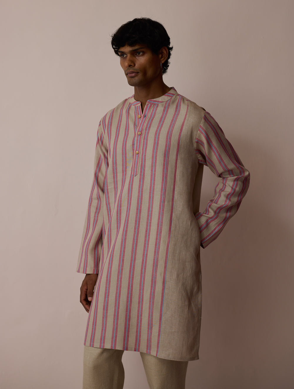 Haka Patchwork Linen Kurta - Natural