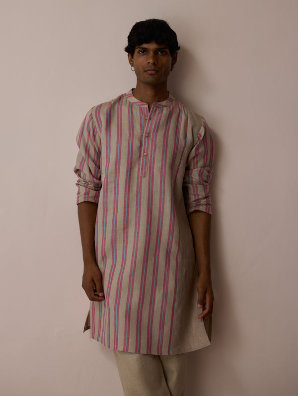Haka Patchwork Linen Kurta - Natural