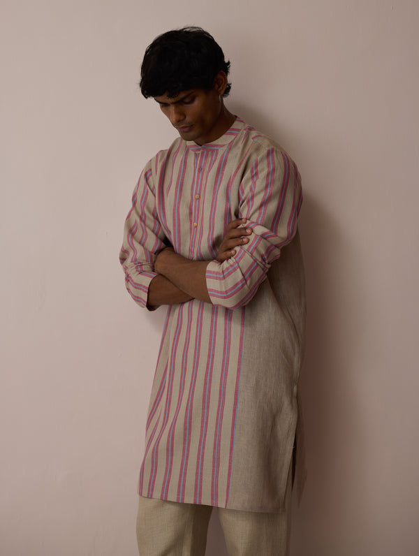 Haka Patchwork Linen Kurta - Natural