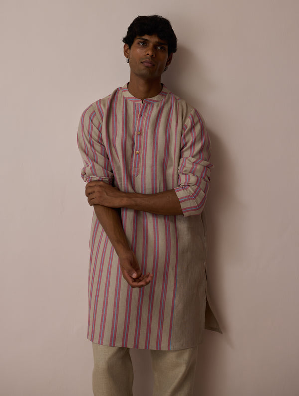 Haka Patchwork Linen Kurta - Natural