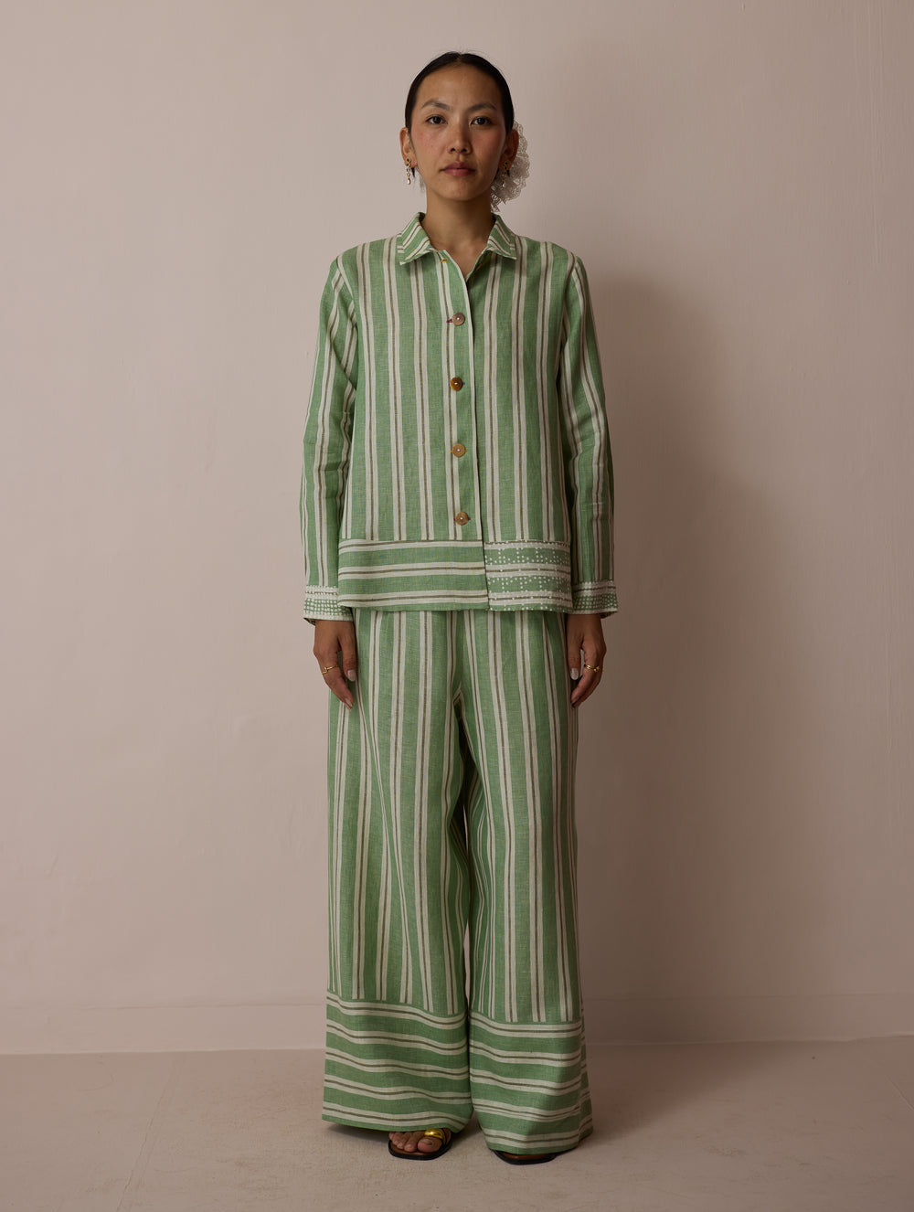 Erra Block-Printed Linen Co-ord Set - Fern