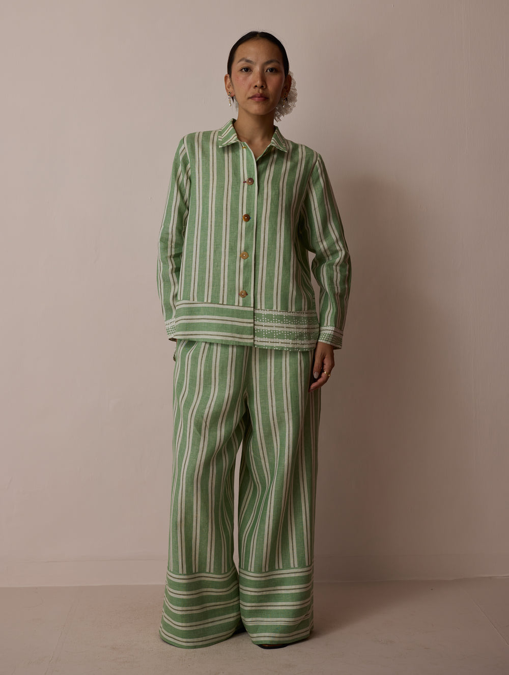 Erra Block-Printed Linen Co-ord Set - Fern